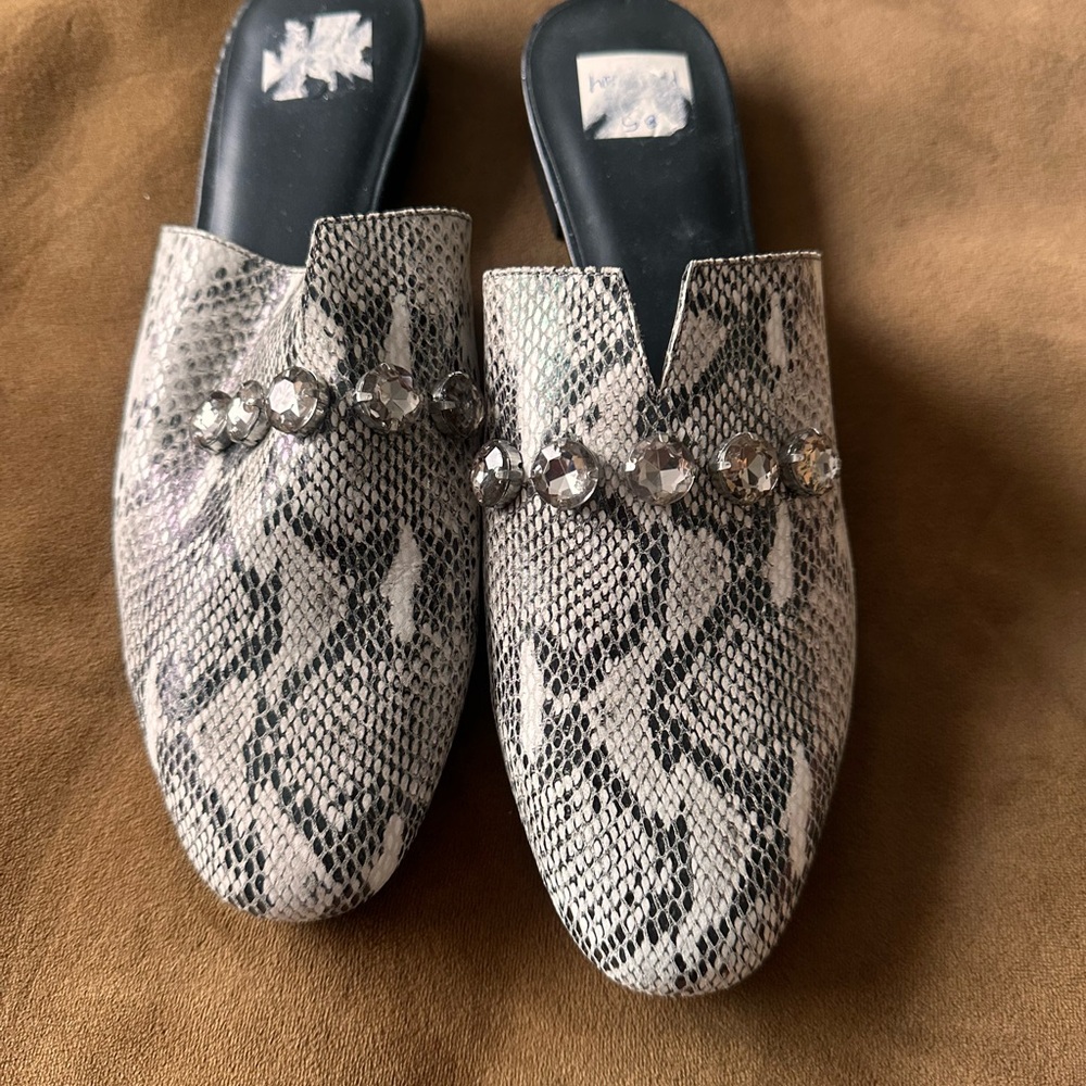 Snakeskin Black and White Pattern Mules w/ embellishing